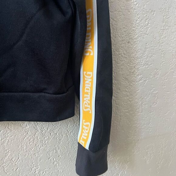 Spalding Track Jacket Sz Large Full Zip Cropped Logo Sleevees Black Yellow - Picture 4 of 7